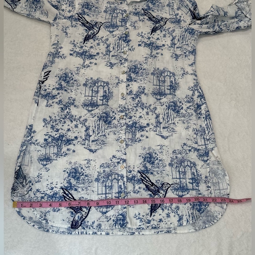 Chico's 100% Linen Animal Print Midi Dress Embroidered With Pocket Size 1/Medium - Picture 12 of 16
